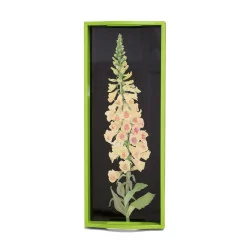 Tablett in grünem Lack mit digitalen Dekorationen mit großen Blumen …