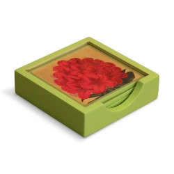 Set of coasters in green lacquer with floral decorations on …