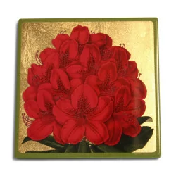 Set of coasters in green lacquer with floral decorations on …