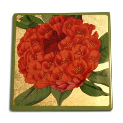 Set of coasters in green lacquer with floral decorations on …