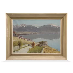 Oil painting on canvas representing the Lavaux signed Eugène …