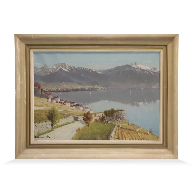 Oil painting on canvas representing the Lavaux signed Eugène … - Moinat - Painting - Landscape