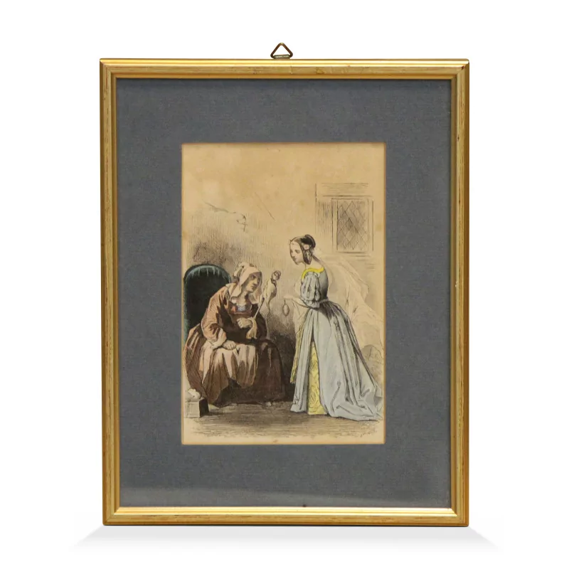 Engraving representing an elderly lady and a young woman. - Moinat - Prints, Reproductions