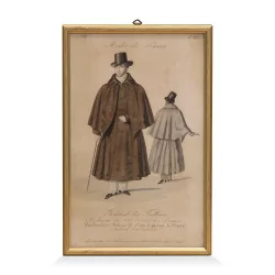 Gravure “Modes de Paris” représentant un homme en manteau.