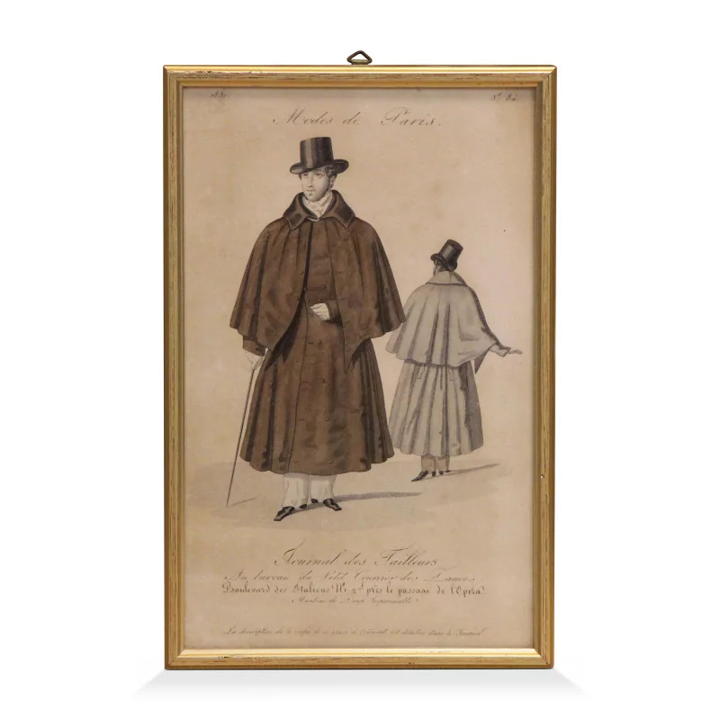Gravure “Modes de Paris” représentant un homme en manteau. - Moinat - Gravures