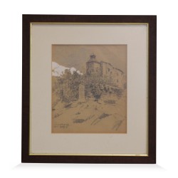 Painting of a gouache pencil drawing.
