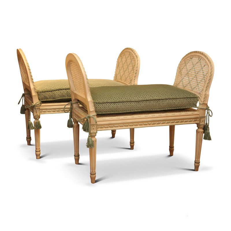 Pair of Louis XVI benches with feathered slabs in - Moinat - Stools, Benches, Pouffes Pair of Louis XVI benches with feathered slabs in - Moinat - Stools, Benches, Pouffes