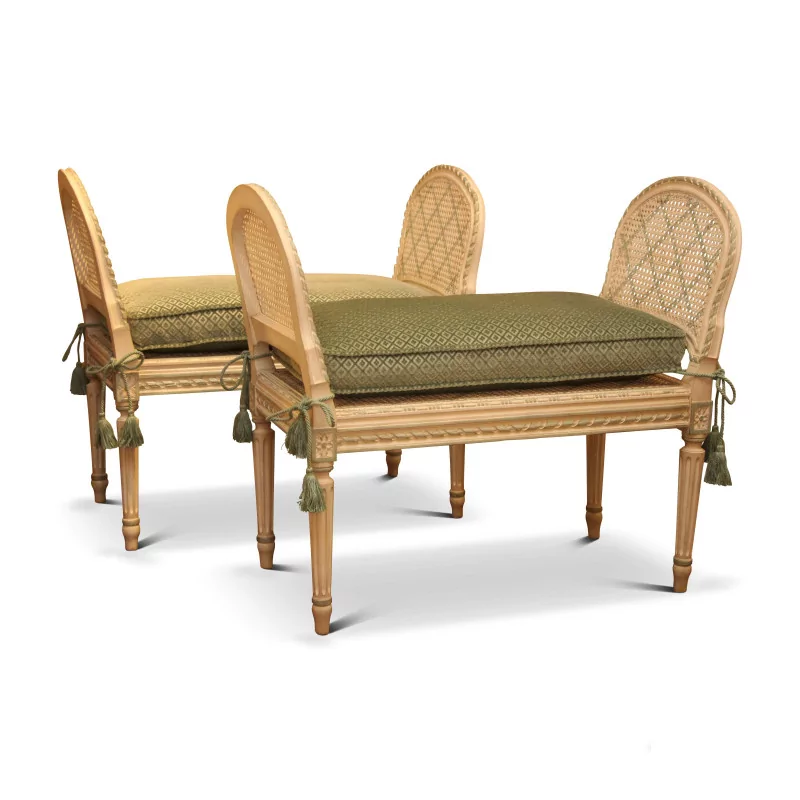 Pair of Louis XVI benches with feathered slabs in - Moinat - Stools, Benches, Pouffes