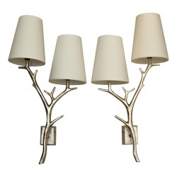 Paire d’appliques RAMURE en bronze nickelé avec abat-jour