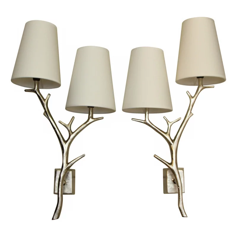 Pair of RAMURE wall lights in nickel-plated bronze with … - Moinat - Wall lights, Sconces
