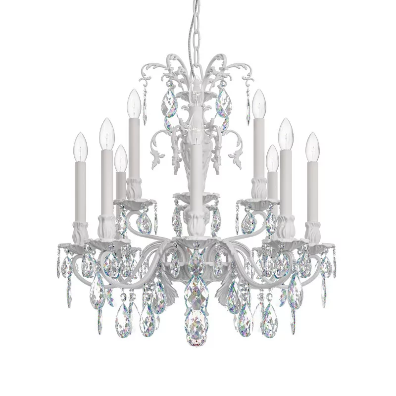 “WALLENSTEIN” white crystal chandelier with 12 E14 lights. - Moinat - Chandeliers, Ceiling lamps
