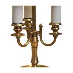 Bouillotte-Lampe aus vergoldeter Bronze mit 3 Lichtern mit Schirm aus …