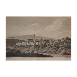 Colored engraving of the city of Fribourg. “Great view of the …