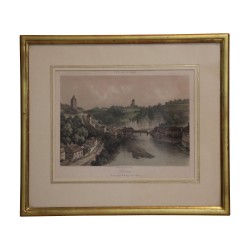 Farbstich der Stadt Freiburg. „Blick auf das alte...