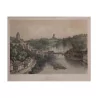 Colored engraving of the city of Fribourg. “View of the old... - Moinat - Prints, Reproductions