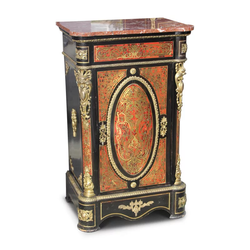 Armoire buffet marqueté à 1 porte avec dessus marbre brun - Moinat - Bahuts, Bars, Buffets, Coffres, Enfilades