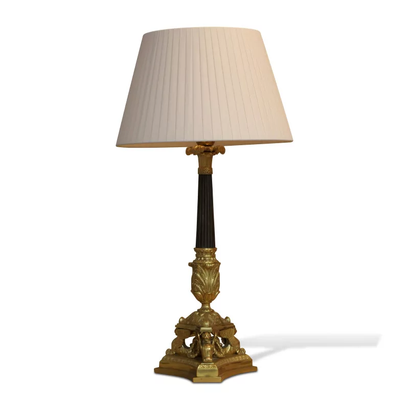 Lampe Empire tripode en bronze doré et colonne noire avec … - Moinat - Lampes de table