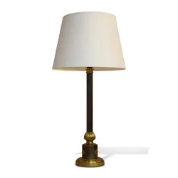 Stylized fluted column lamp in burnished brass and golden brass