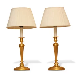 Candlesticks turned with pearls mounted as a lamp with lampshade …