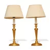 Candlesticks turned with pearls mounted as a lamp with lampshade … - Moinat - Table lamps