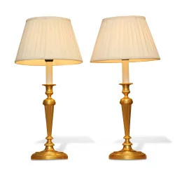 Candlesticks turned with pearls mounted as a lamp with lampshade …