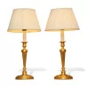 Candlesticks turned with pearls mounted as a lamp with lampshade … - Moinat - Table lamps