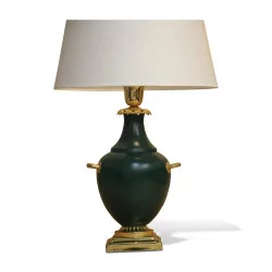 Lampe vase verte et bronze doré. Italie, vers 1970.