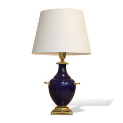 blue vase lamp and gilded bronze. Italy, around 1970.
