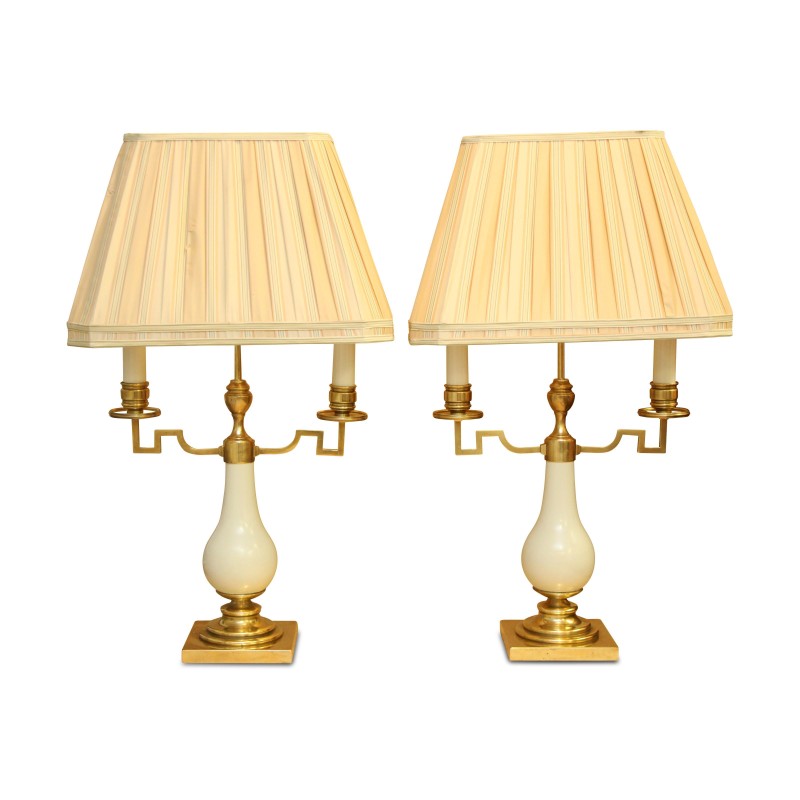 Paar „JANSEN“-Lampen aus Messing und weißem Porzellan. - Moinat - Tischlampen Paar „JANSEN“-Lampen aus Messing und weißem Porzellan. - Moinat - Tischlampen