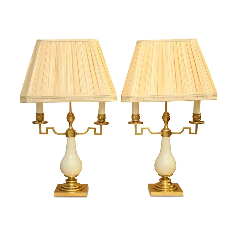 Pair of “JANSEN” lamps in brass and white porcelain. … - Moinat - Table lamps