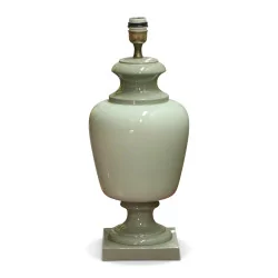 green earthenware vase lamp. France, 20th century.