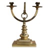 A brass hot water bottle lamp with a purple shade. France - Moinat - Table lamps