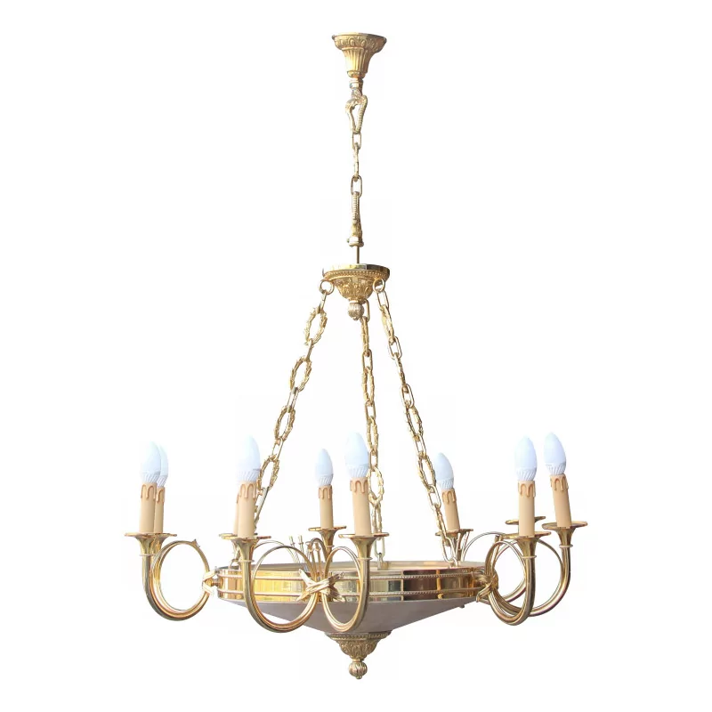 trumpet chandelier or hunting horns decorated with gilded bronzes … - Moinat - Chandeliers, Ceiling lamps