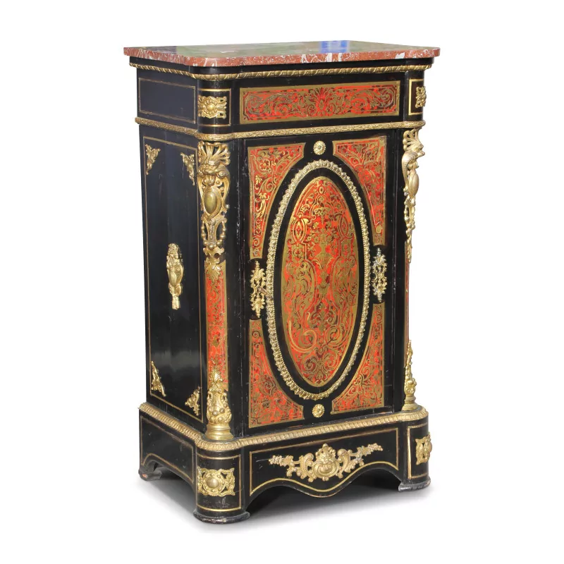 Armoire buffet marqueté à 1 porte avec dessus marbre brun - Moinat - Bahuts, Bars, Buffets, Coffres, Enfilades