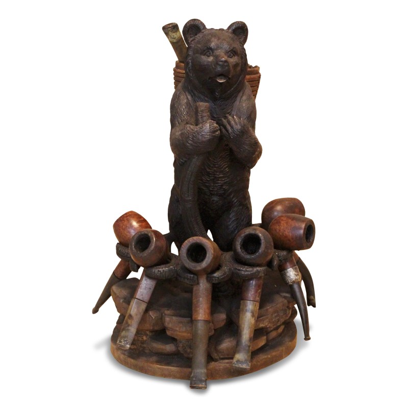 Brienz Bear with carved wooden hood and pipe rack. … - Moinat - Decorating accessories Brienz Bear with carved wooden hood and pipe rack. … - Moinat - Decorating accessories