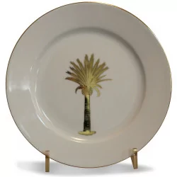 Porcelain plate with a golden palm tree