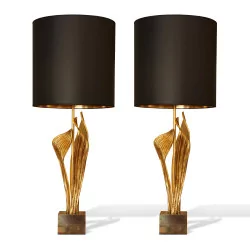 Paire de lampes signées CHARLES PARIS en bronze et laiton …