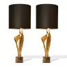 Pair of lamps signed CHARLES PARIS in bronze and brass … - Moinat - Table lamps