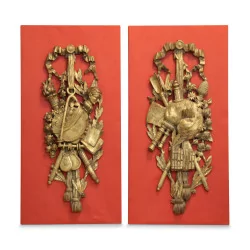 Pair of Louis XVI paneling decorations in gilded wood on panel …
