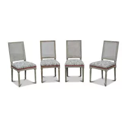 Set of 4 white lacquered Louis XVI chairs, upholstery on …