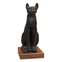 Chat égyptien noir en pierre reconstituée, patiné bronze verre …