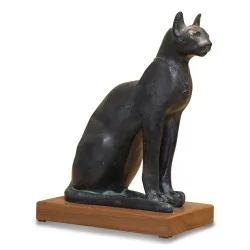 Chat égyptien noir en pierre reconstituée, patiné bronze verre …