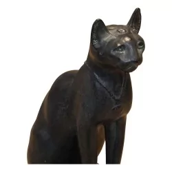 Chat égyptien noir en pierre reconstituée, patiné bronze verre …