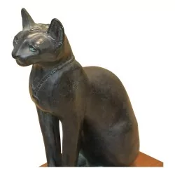 Chat égyptien noir en pierre reconstituée, patiné bronze verre …