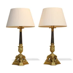 Paar Empire-Stativsäulenlampen aus vergoldeter Bronze und …