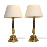 Paire de lampes colonnes Empire tripodes en bronze doré et … - Moinat - Lampes de table
