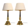 Paire de lampes colonnes Empire tripodes en bronze doré et … - Moinat - Lampes de table