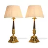 Paire de lampes colonnes Empire tripodes en bronze doré et … - Moinat - Lampes de table