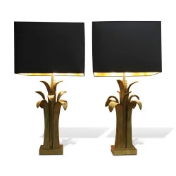 Pair of CHARLES PARIS lamps in bronze and brass leaves of …