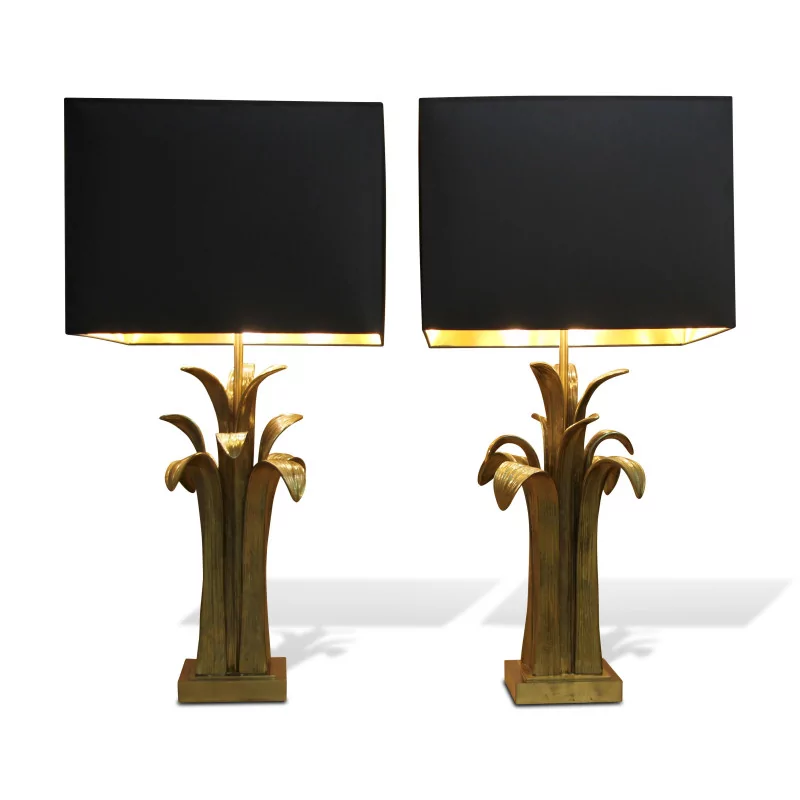 Pair of CHARLES PARIS lamps in bronze and brass leaves of … - Moinat - Table lamps